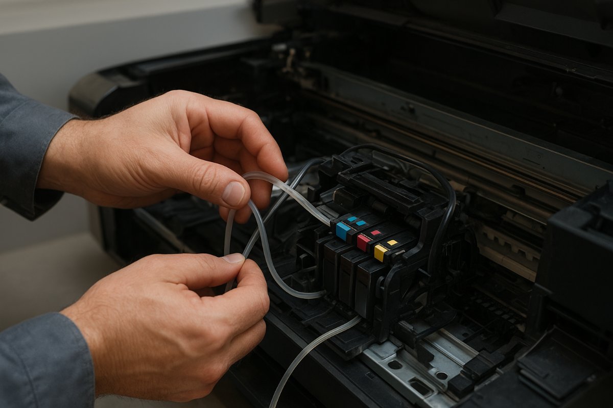 Manutenção de impressora com foco em cartuchos e sistema de tinta